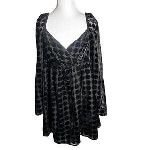 Black Burned Velvet Embellished Floral Dot Y2K Large Festival Loose Short Dress